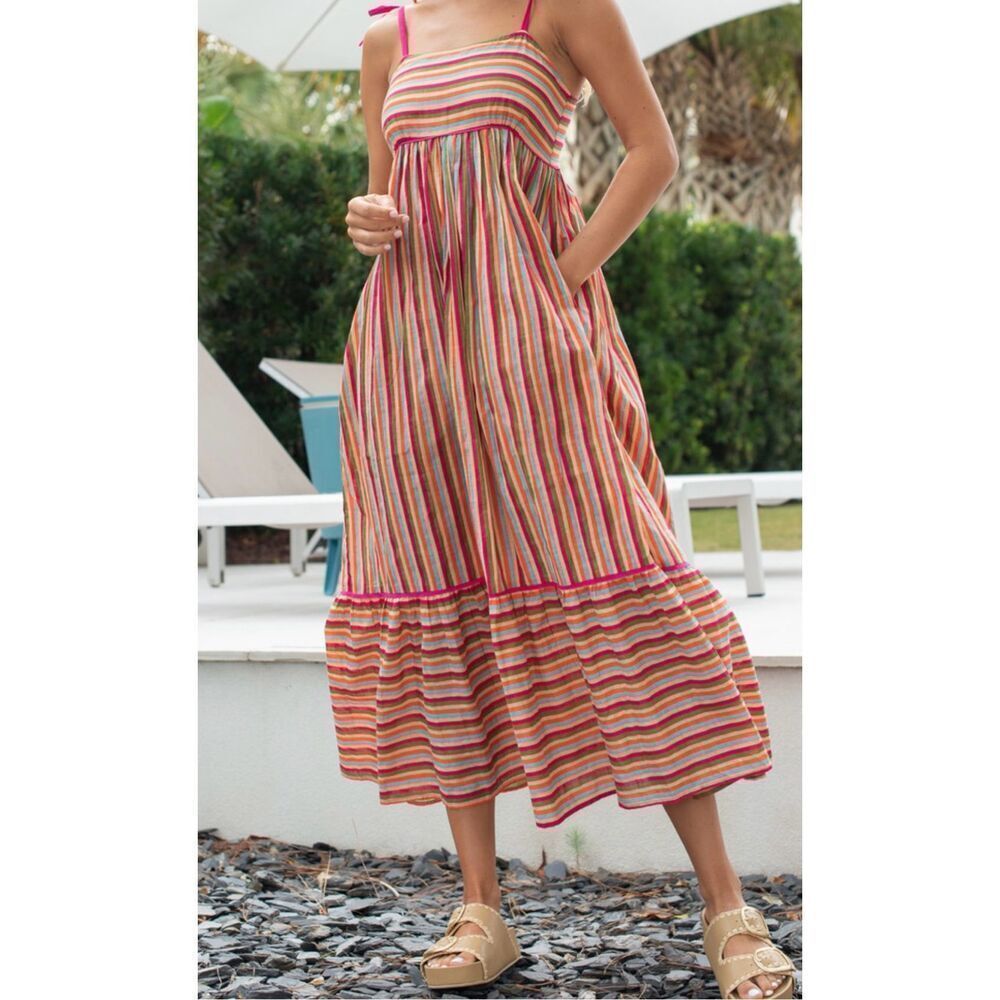 Olivia James the Label Womens Stripe Tie Shoulder Sleeveless Dress Multicolor La